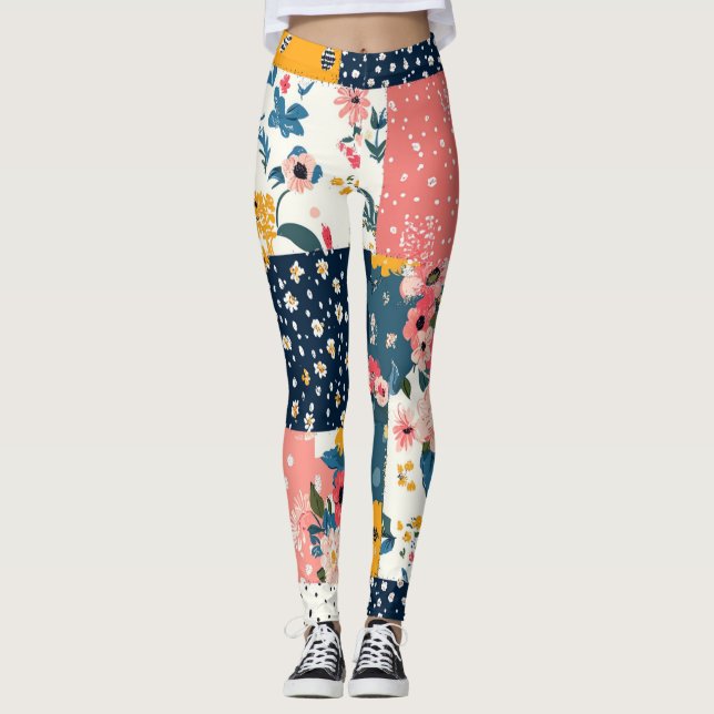Vintage Floral Patchwork Pattern (4) Leggings (Front)