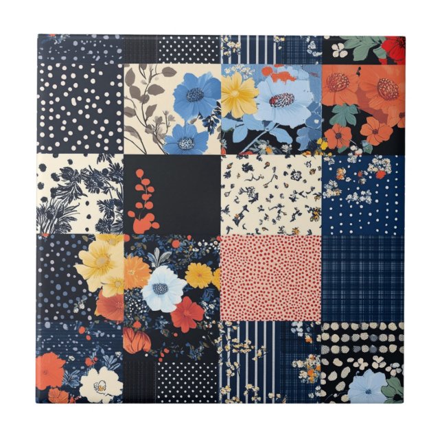Vintage Floral Patchwork Pattern (9) Tile (Front)
