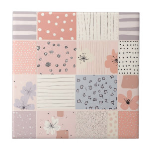 Vintage Floral Patchwork Pattern - Pastel (10) Tile