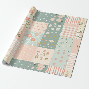 Vintage Floral Patchwork Pattern - Pastel (6) Wrapping Paper