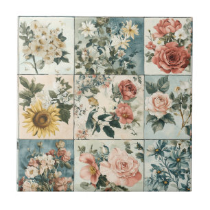 Vintage Floral Patchwork Style Design Tile
