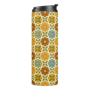 Vintage Floral Pattern   70's Sage & Ochre Thermal Tumbler