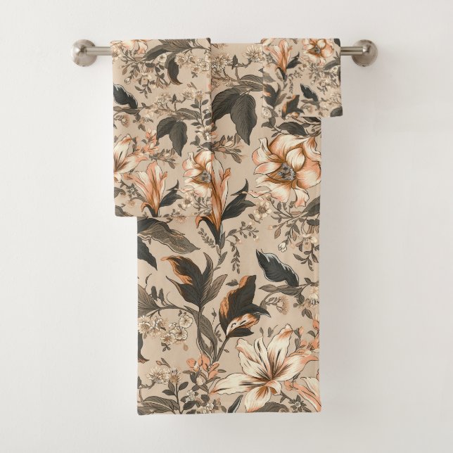 Vintage Floral Pattern Bathroom Towel Set (Insitu)
