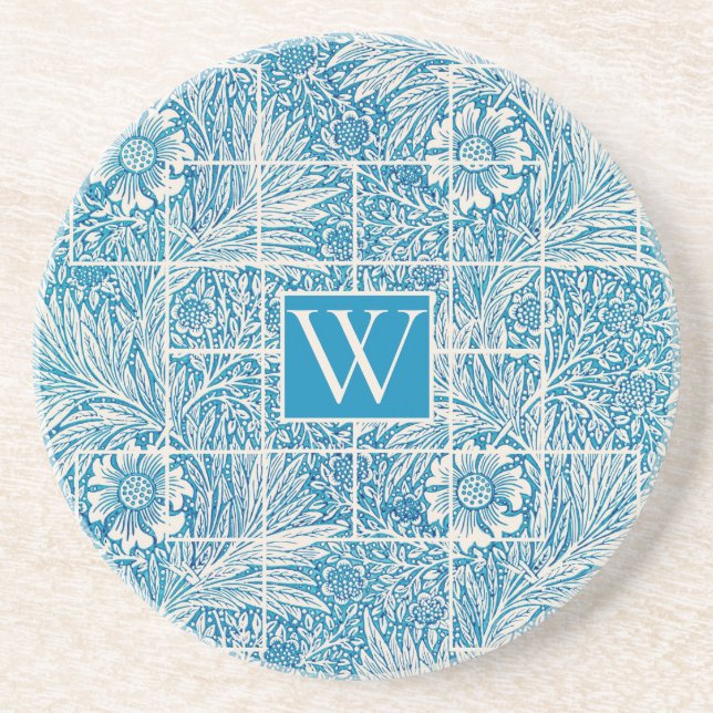 Vintage Floral Pattern Blue and White Coaster (Front)