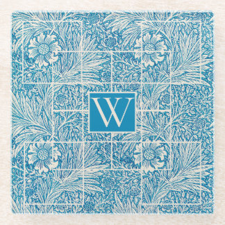 Vintage Floral Pattern Blue and White Glass Coaster