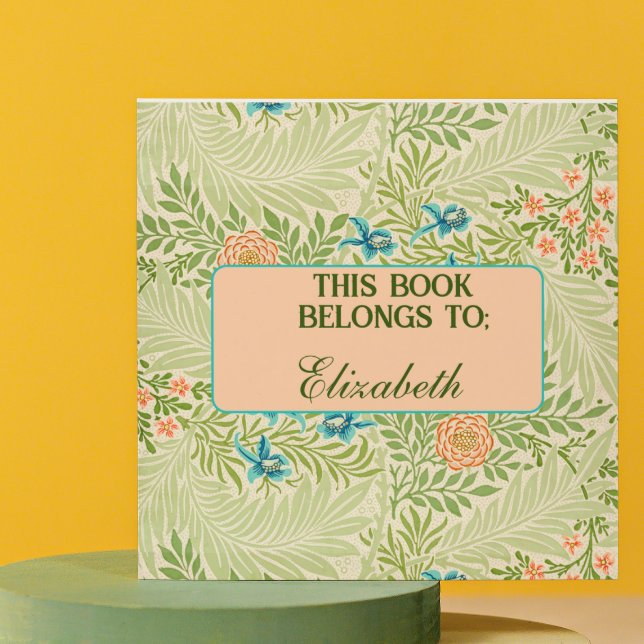 Vintage floral pattern bookplate square sticker (Creator Uploaded)