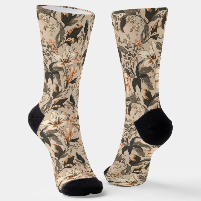 Vintage Floral Pattern Crew Socks (Angled)