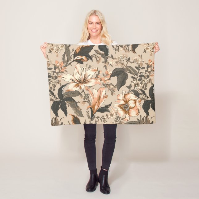 Vintage Floral Pattern Fleece Blanket (In Situ)