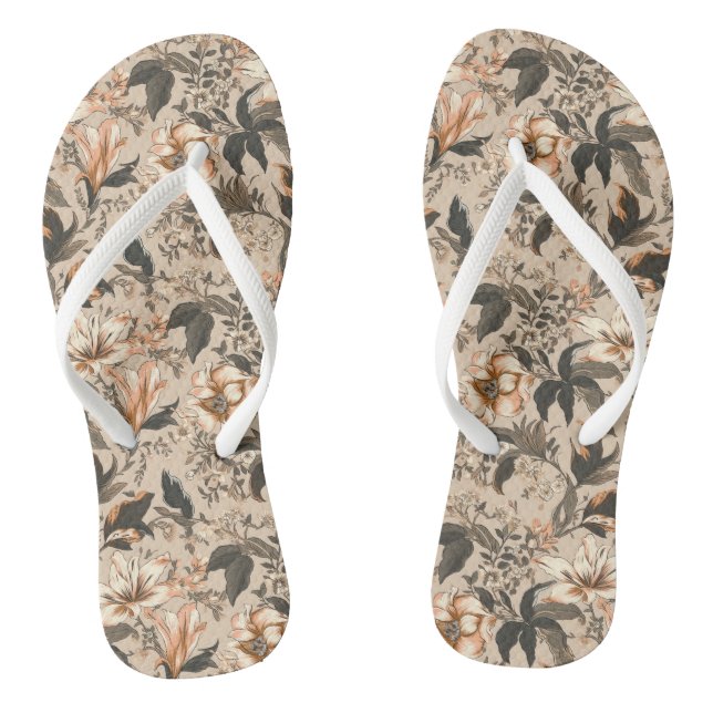 Vintage Floral Pattern Flip Flops (Footbed)
