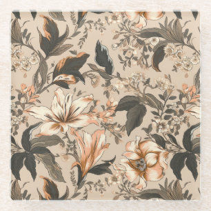 Vintage Floral Pattern Glass Coaster