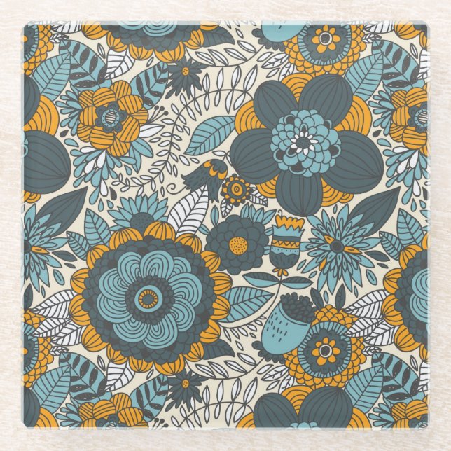 Vintage floral pattern glass coaster (Front)