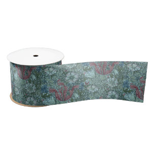 Vintage Floral Pattern Green Blue Red White Satin Ribbon