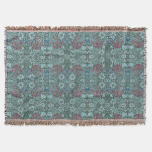 Vintage Floral Pattern Green Blue Red White Throw Blanket