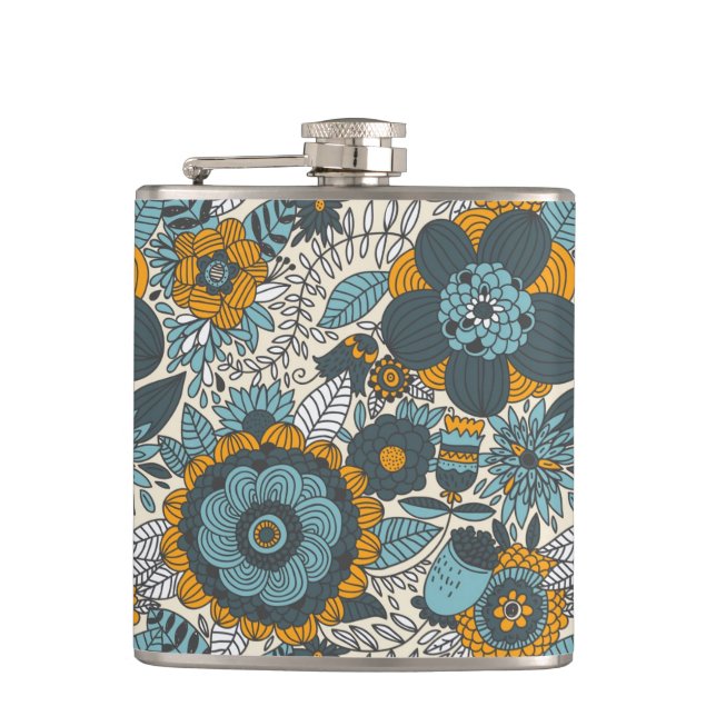 Vintage floral pattern hip flask (Front)