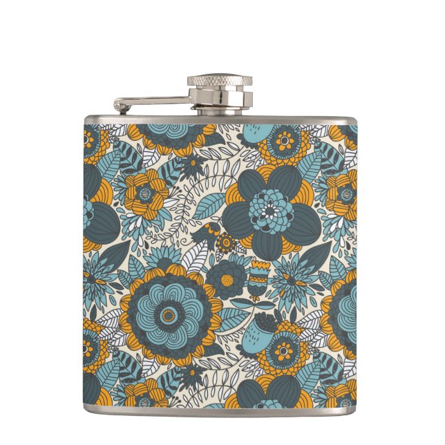 Vintage floral pattern hip flask (Front)
