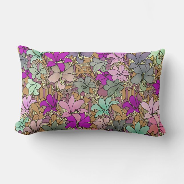 Vintage Floral Pattern Illustration Lumbar Cushion (Front)