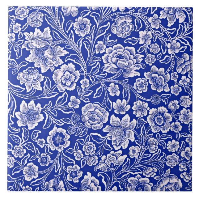 Vintage Floral Pattern in Vibrant Blue Tile (Front)