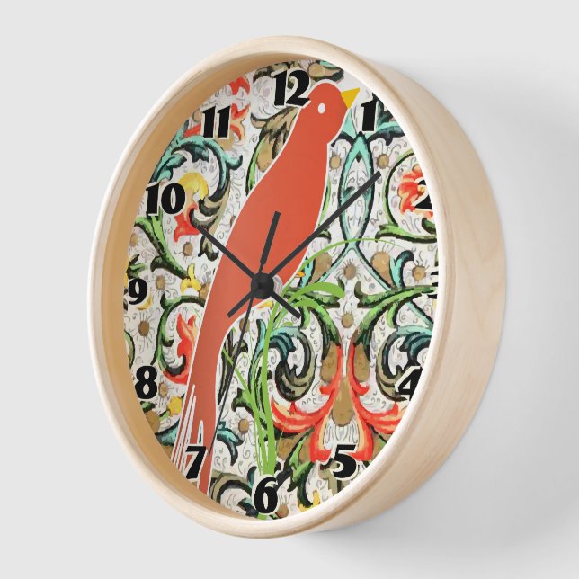 Vintage Floral Pattern Love Bird Clock (Angle)