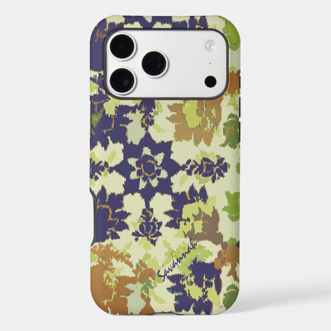 Vintage Floral Pattern Navy Copper Lime  iPhone (Back)