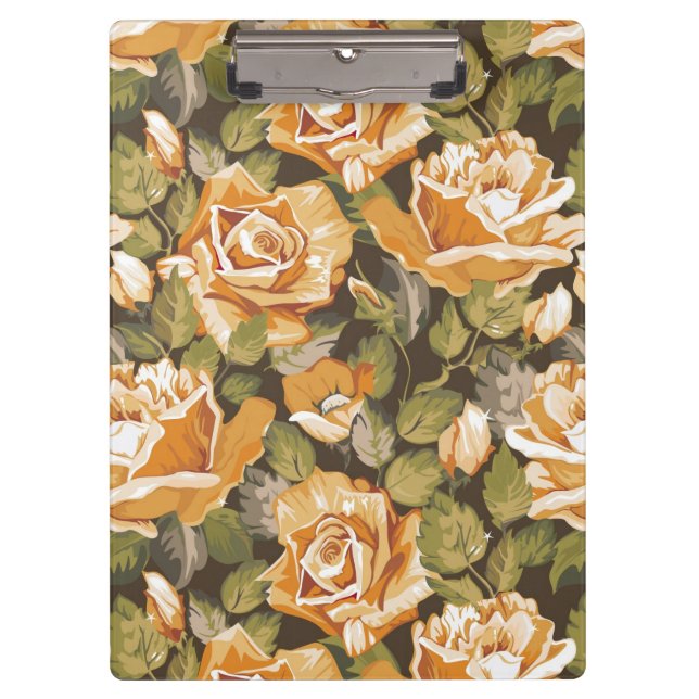 Vintage Floral pattern of yellow roses Clipboard (Front)