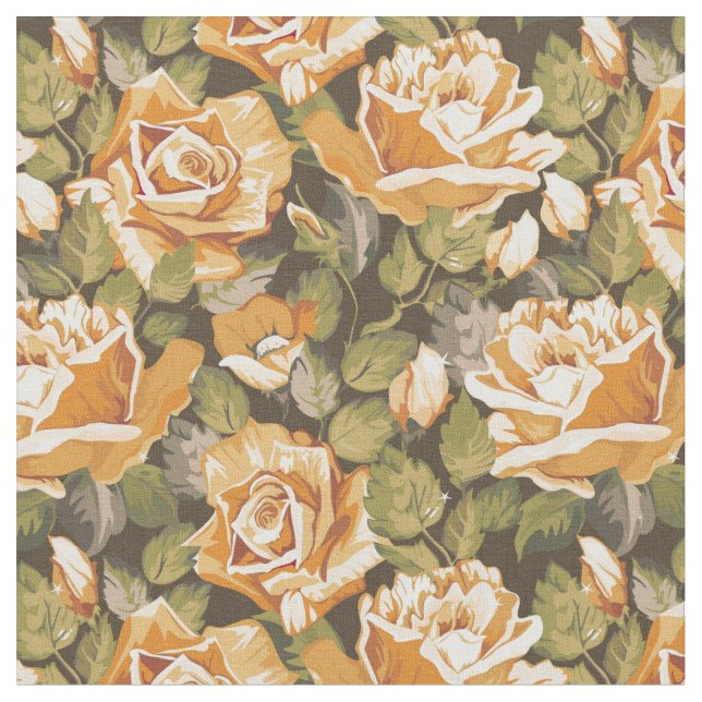 Vintage Floral pattern of yellow roses Fabric (Close Up)