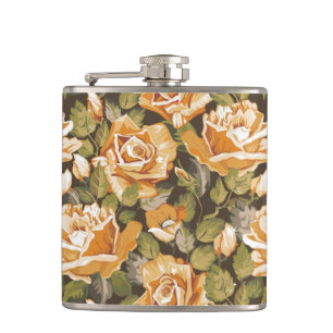 Vintage Floral pattern of yellow roses Hip Flask