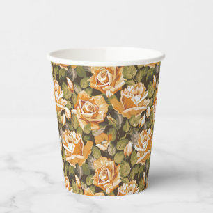Vintage Floral pattern of yellow roses Paper Cups