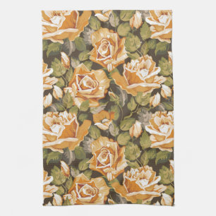 Vintage Floral pattern of yellow roses Tea Towel