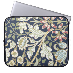 Vintage Floral Pattern on Blue Laptop Sleeve
