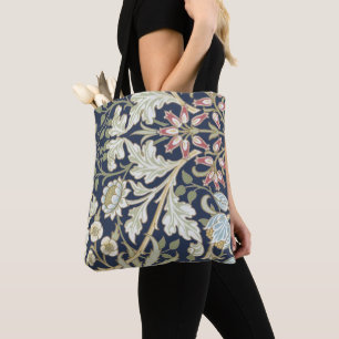 Vintage Floral Pattern on Blue Tote Bag