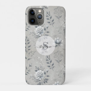 Vintage Floral Pattern on Rustic Grey Background Case-Mate iPhone Case