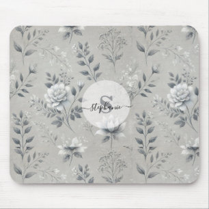 Vintage Floral Pattern on Rustic Grey Background Mouse Pad