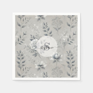Vintage Floral Pattern on Rustic Grey Background Napkin