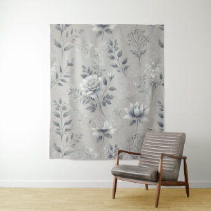 Vintage Floral Pattern on Rustic Grey Background Tapestry