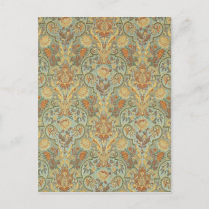 Vintage Floral Pattern Paisley Cyan Green Yellow Postcard