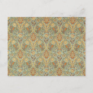 Vintage Floral Pattern Paisley Cyan Green Yellow Postcard