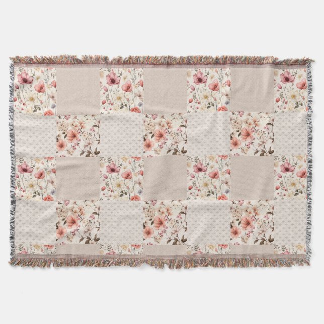 Vintage floral pattern patchwork throw blanket (Front)