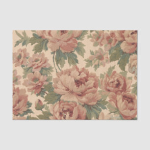 Vintage Floral Pattern Peach Roses and Greenery Tissue Paper