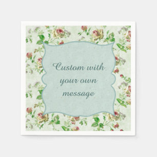 Vintage Floral Pattern Pink Roses Custom Message Napkin