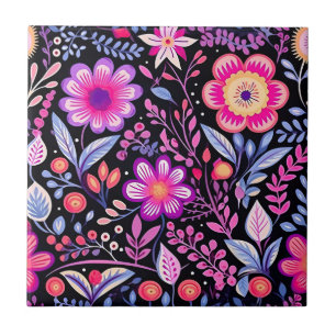 Vintage Floral Pattern Purple Flowers Shabby Chic Tile