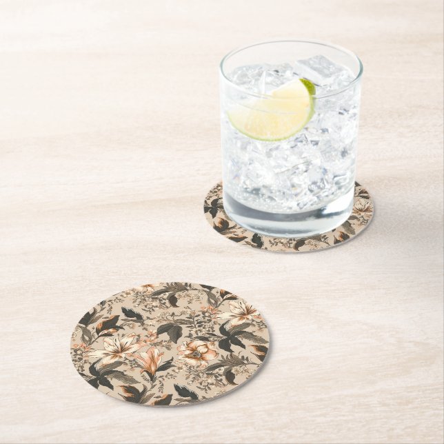 Vintage Floral Pattern Round Paper Coaster (Insitu)