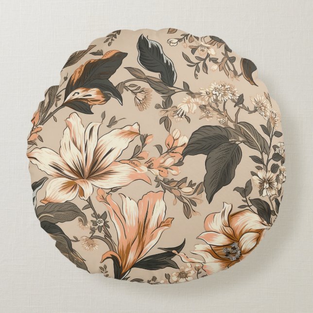 Vintage Floral Pattern Round Pillow (Front)