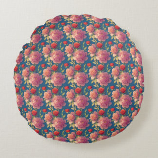 Vintage Floral Pattern Round Pillow