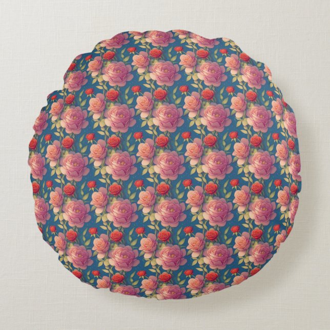Vintage Floral Pattern Round Pillow (Front)