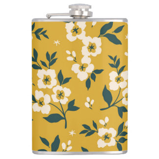 Vintage floral pattern, small white flowers. hip flask
