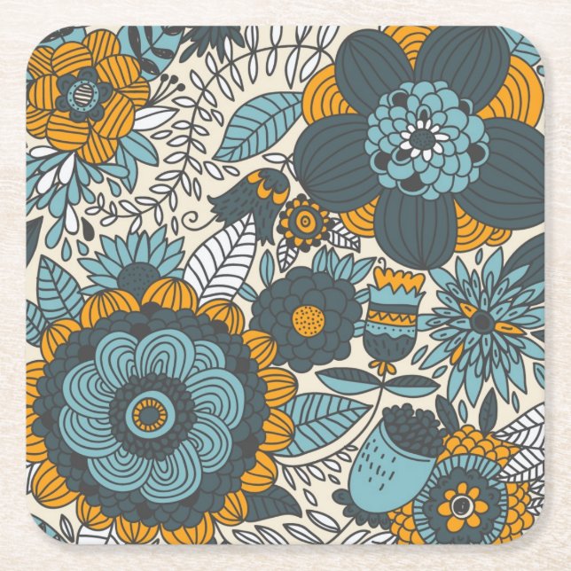Vintage floral pattern square paper coaster (Front)