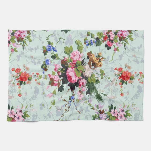 Vintage Floral Pattern Tea Towel (Horizontal)