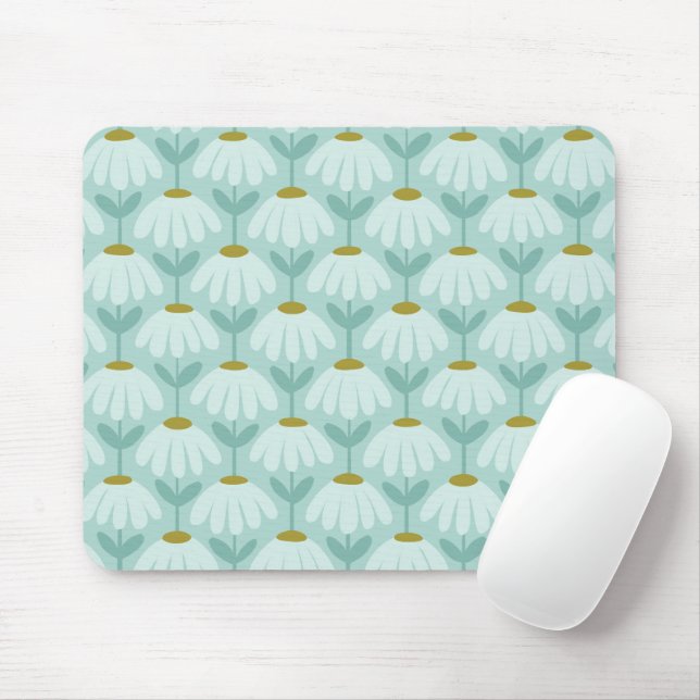 Vintage Floral Pattern Teal Blue & Olive Green Mouse Pad (With Mouse)
