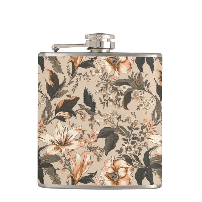 Vintage Floral Pattern Vinyl Wrapped Flask (Front)