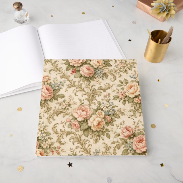 Vintage Floral Pattern Wallpaper  Guest Book (Front Open)
